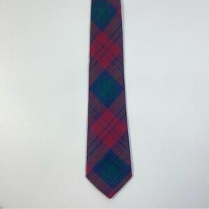 Men'sTie Edinburgh Woollen Mill 100% Wool Red Blue Green Tartan Scotland VTG